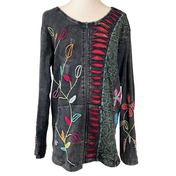 Rising International Embroidered Patchwork Full-Zip Boho Jacket Top Size XL - Picture 1 of 10